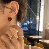 French Romantic Sweet Enamel Heart Pendant Earrings