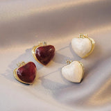 French Romantic Sweet Enamel Heart Pendant Earrings