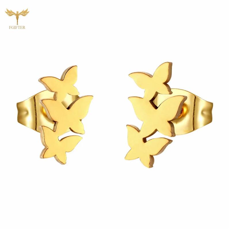 Fly Butterfly Earrings Small Ear Studs Stainless Steel Jewelry Accessories