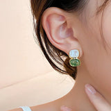 French Vintage Green Square Drop Earrings Christmas Party Jewelry