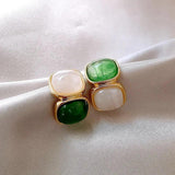 French Vintage Green Square Drop Earrings Christmas Party Jewelry