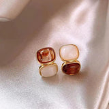 French Vintage Green Square Drop Earrings Christmas Party Jewelry