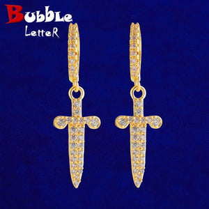 Bubble Letter Men Earrings Hoop Sword Plated Hip Hop Jewelry Christmas Gift