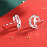 925 Silver Christmas Crystal Angel Moon Stud Earrings, Female Jewelry
