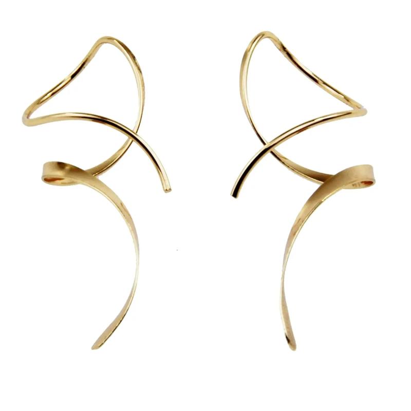 14K Spiral Threader Earrings for Women - Hand Bent Dangle Earrings