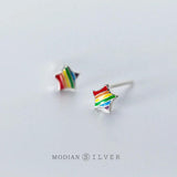 Enamel Stars Stud Earrings 925 Silver Jewelry Women Christmas Gift