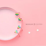 Enamel Stars Stud Earrings 925 Silver Jewelry Women Christmas Gift