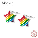 Enamel Stars Stud Earrings 925 Silver Jewelry Women Christmas Gift