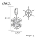 Korea Snowflake Christmas Earrings Shinny Cubic Zirconia Drop Earring