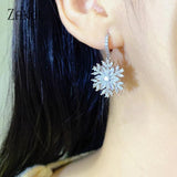 Korea Snowflake Christmas Earrings Shinny Cubic Zirconia Drop Earring