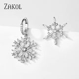 Korea Snowflake Christmas Earrings Shinny Cubic Zirconia Drop Earring