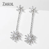 Korea Snowflake Christmas Earrings Shinny Cubic Zirconia Drop Earring