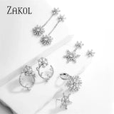 Korea Snowflake Christmas Earrings Shinny Cubic Zirconia Drop Earring