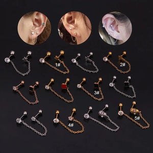 Double Piercing Chain Stud Earrings for Women Star Earring Christmas Gift