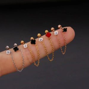 Double Piercing Chain Stud Earrings for Women Star Earring Christmas Gift