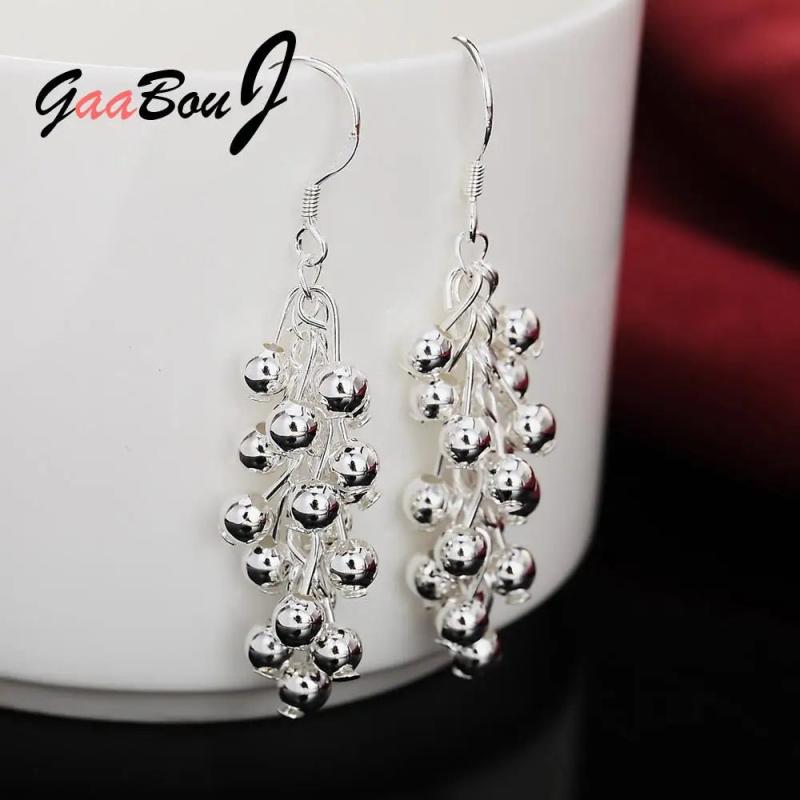 925 Silver Bead Drop Earrings Long Hanging Balls Jewelry Christmas