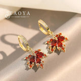 Red Zircon Maple Leaf Pendant Earrings for Women