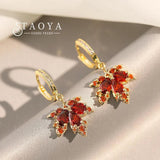 Red Zircon Maple Leaf Pendant Earrings for Women