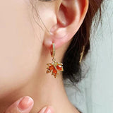 Red Zircon Maple Leaf Pendant Earrings for Women