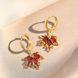 Red Zircon Maple Leaf Pendant Earrings for Women