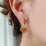 Red Zircon Maple Leaf Pendant Earrings for Women
