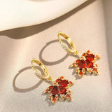 Red Zircon Maple Leaf Pendant Earrings for Women