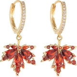 Red Zircon Maple Leaf Pendant Earrings for Women