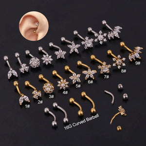Curved Bar Cochlear Earrings Flowers Stud Earrings Christmas Gift
