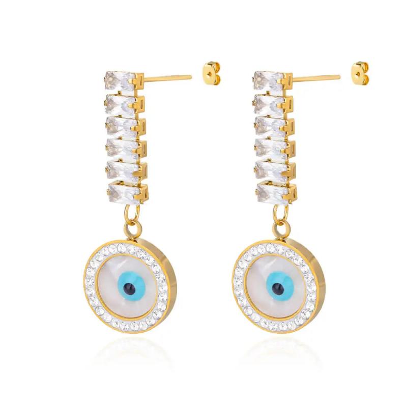 Goth Zircon Devil Eye Earrings Stainless Steel Pendant Drop Earring