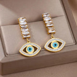 Goth Zircon Devil Eye Earrings Stainless Steel Pendant Drop Earring