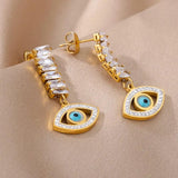 Goth Zircon Devil Eye Earrings Stainless Steel Pendant Drop Earring