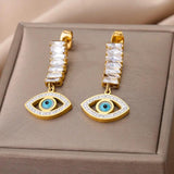 Goth Zircon Devil Eye Earrings Stainless Steel Pendant Drop Earring