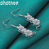 925 Silver Cat Drop Earrings Zircon Women Party Wedding Gift Jewelry