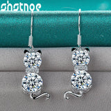 925 Silver Cat Drop Earrings Zircon Women Party Wedding Gift Jewelry