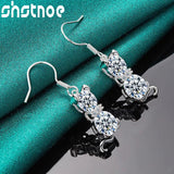 925 Silver Cat Drop Earrings Zircon Women Party Wedding Gift Jewelry