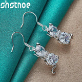 925 Silver Cat Drop Earrings Zircon Women Party Wedding Gift Jewelry