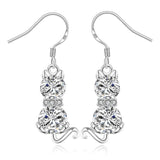 925 Silver Cat Drop Earrings Zircon Women Party Wedding Gift Jewelry