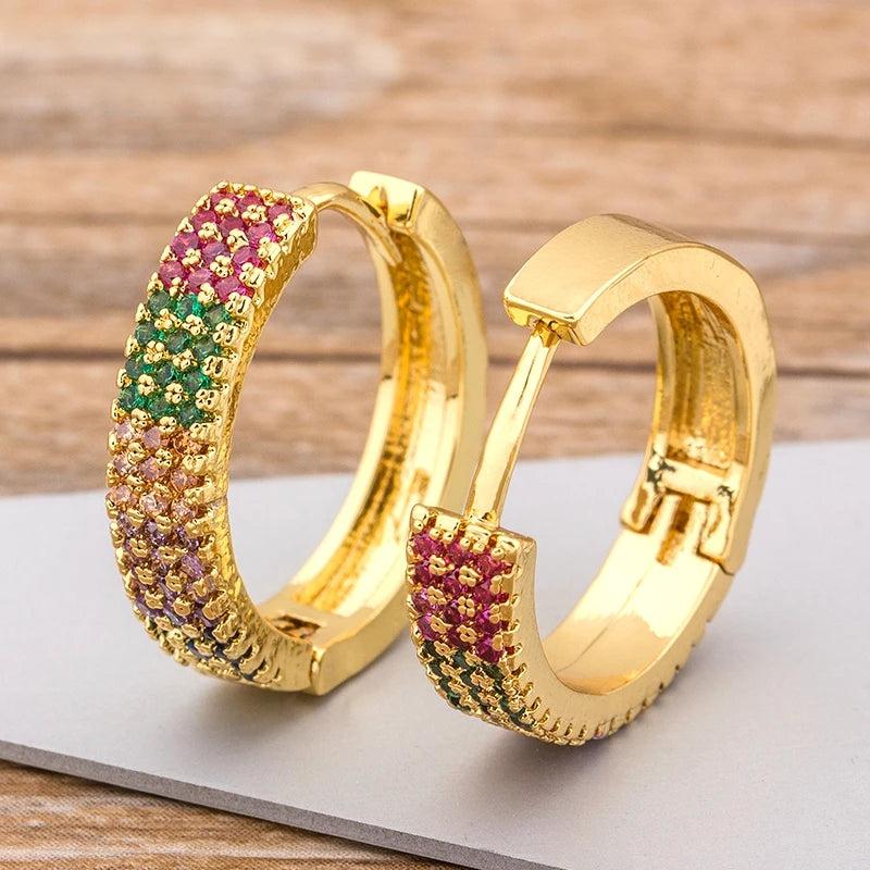 Nidin Hot CZ Stud Earrings Copper Zircon Round Bling Earrings