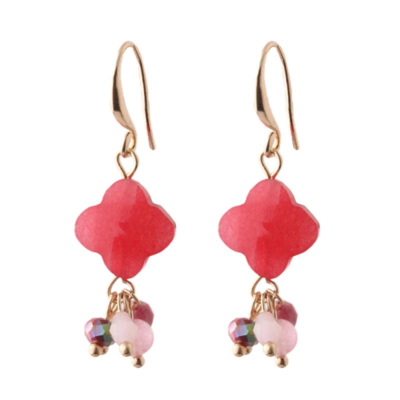Drop Earring Natural Stone Four-leaf Clover Dangle Charm Brinco