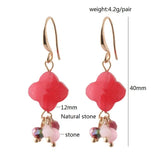 Drop Earring Natural Stone Four-leaf Clover Dangle Charm Brinco