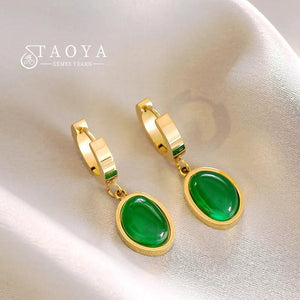 Vintage Green Pendant Earrings Stainless Steel for Women