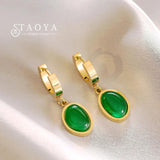 Vintage Green Pendant Earrings Stainless Steel for Women