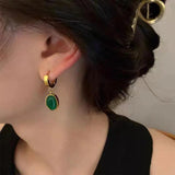 Vintage Green Pendant Earrings Stainless Steel for Women