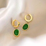 Vintage Green Pendant Earrings Stainless Steel for Women