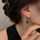 Vintage Green Pendant Earrings Stainless Steel for Women
