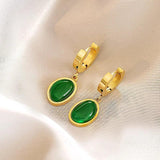 Vintage Green Pendant Earrings Stainless Steel for Women