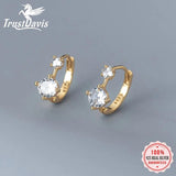TrustDavis 925 Silver CZ Charm Hoop Earrings Wedding Jewelry