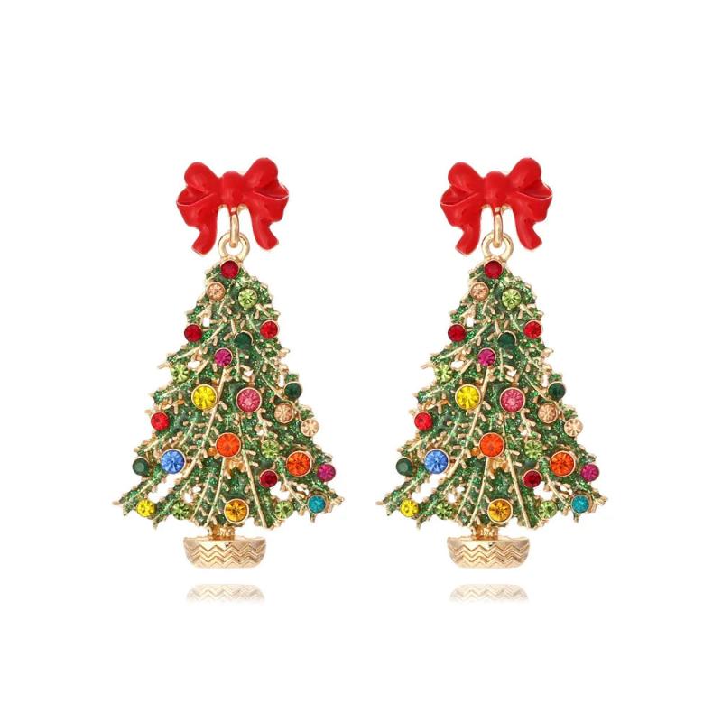 Colorful Rhinestone Xmas Tree Dangle Earrings for Women