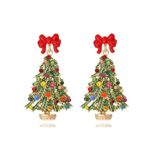 Colorful Rhinestone Xmas Tree Dangle Earrings for Women