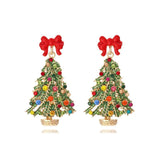 Colorful Rhinestone Xmas Tree Dangle Earrings for Women
